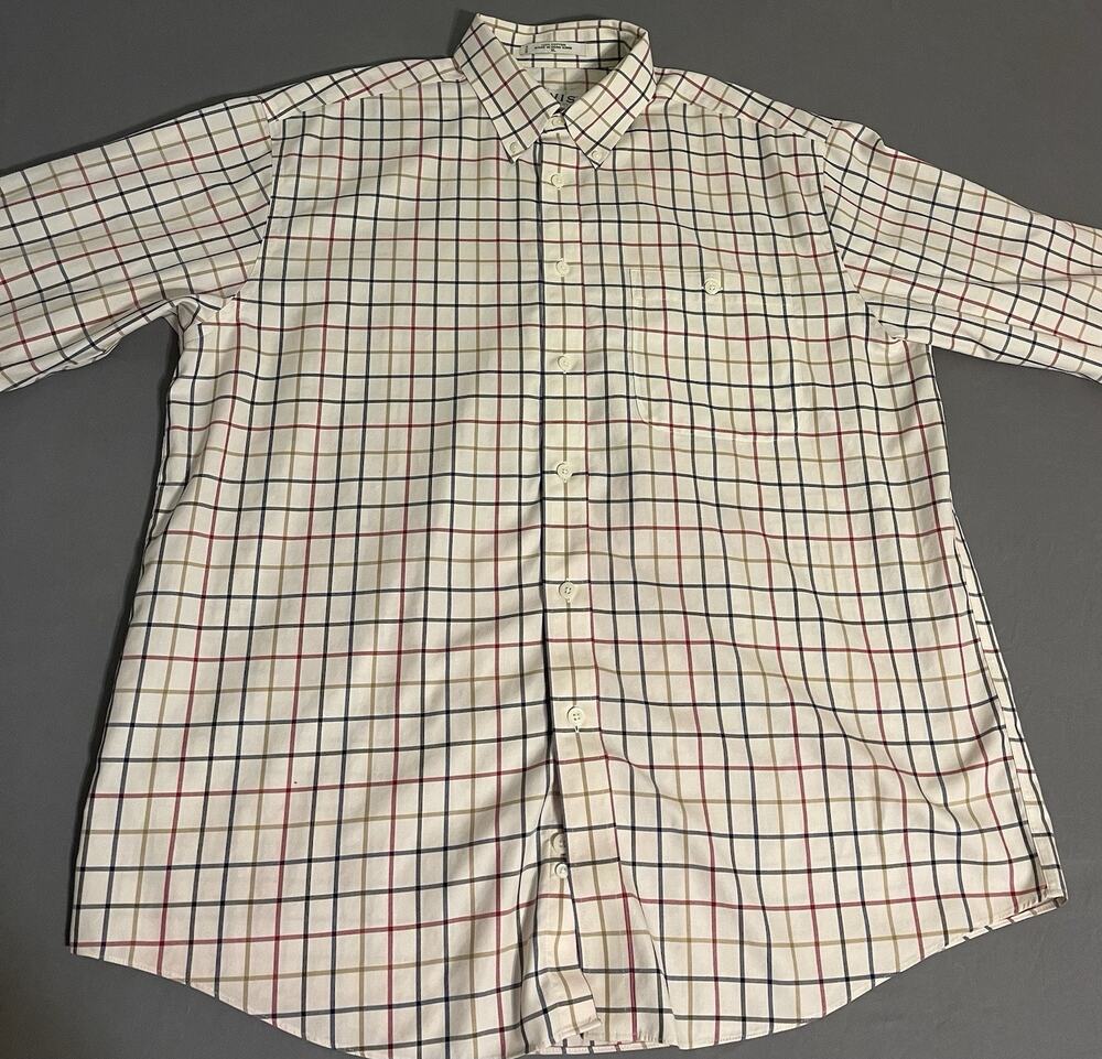 Orvis Plaid Button Down Dress Shirt 100% Cotton Men’s XL Long Sleeve